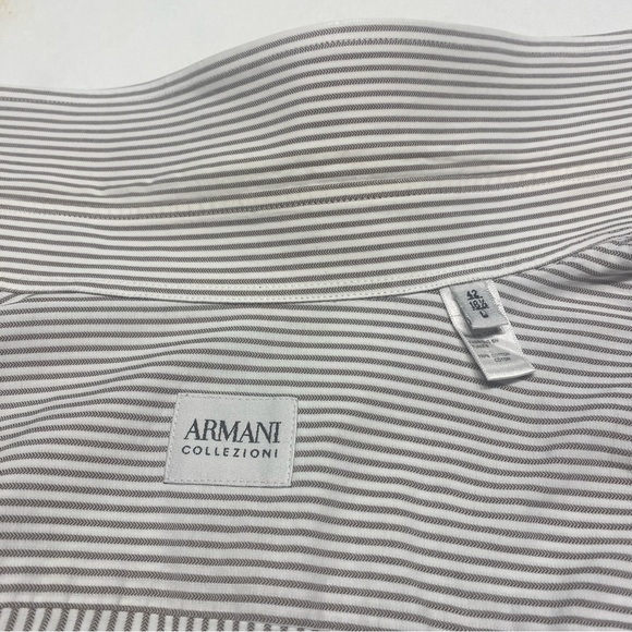 Armani Collezioni Men’s Dress Shirt 16.5 L Grey White Stripe - Picture 9 of 10